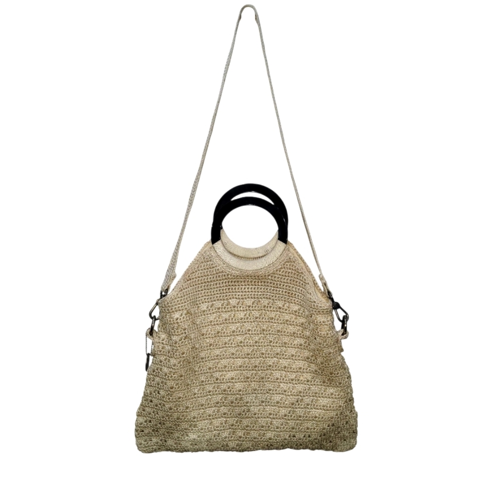 The Sak Vintage Bahia Creme Crochet Crossbody With Circle Black Handles
